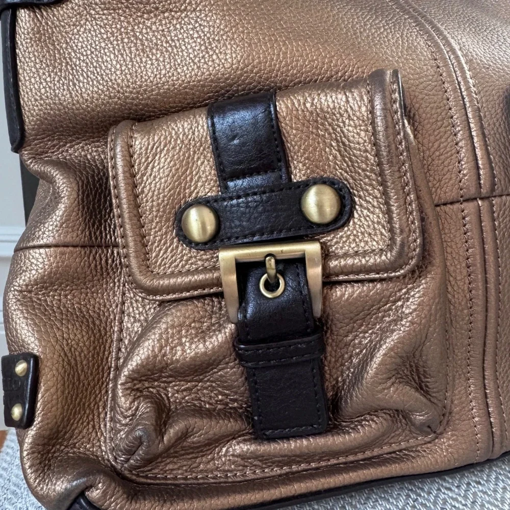 Tignanello Bronze Gold Metallic Pebbled‎ Leather shoulder Bag Y2K Hobo Purse